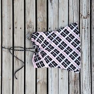Pink Black White Medium Plaid Tankini Halter Swimsuit Juniors Built in Bra